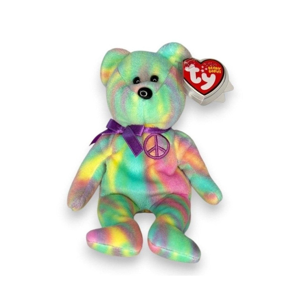 Peace the Bear | Candy Stripe Dreamer | Mint Heart Tag TY Beanie Baby